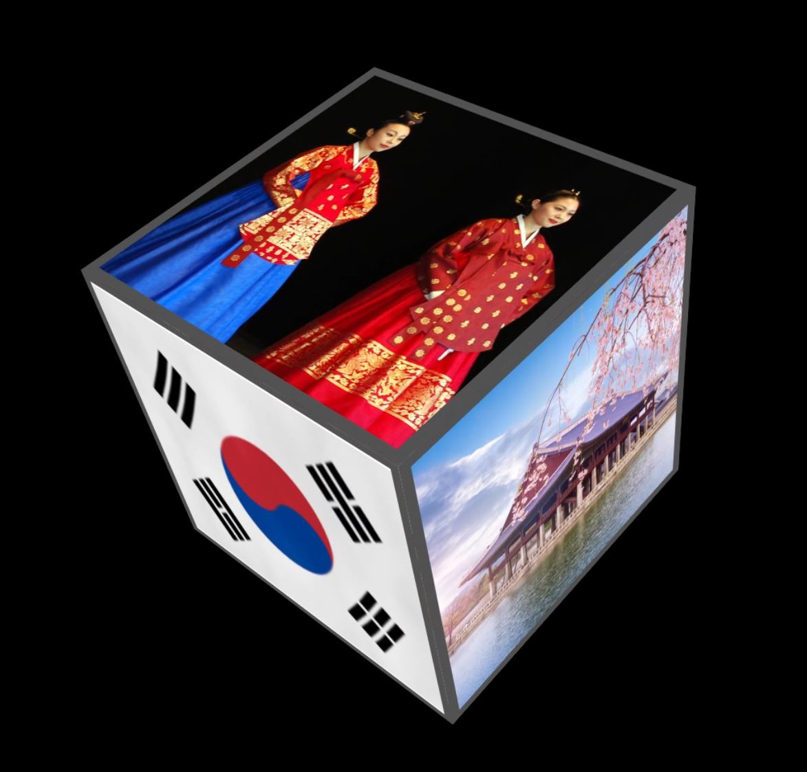 Hologram kub med bilder från Korea